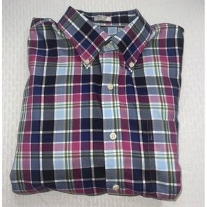 Peter Millar Men’s XL  Button Up Nanoluxe Blue Pink Green Plaid W/Pocket NICE
